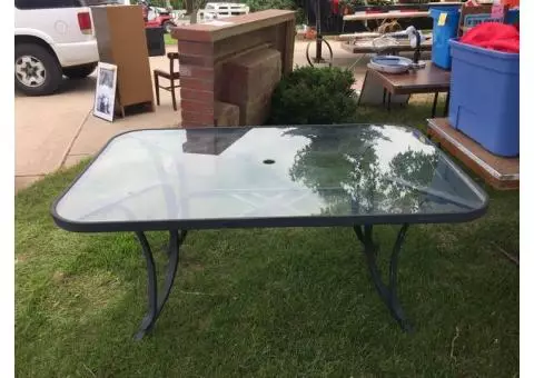 Black glass patio table